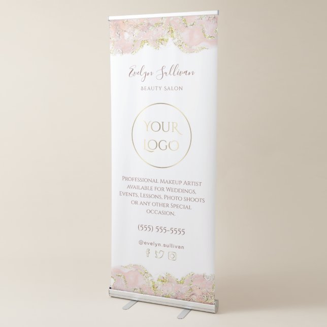 pink marbling design retractable banner (3/4)