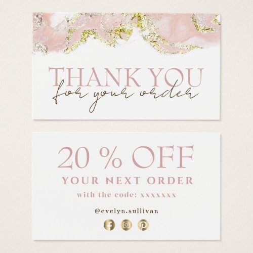 pink marbling design thank you discount card