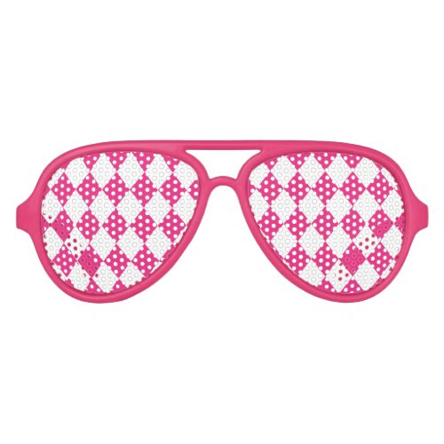 Pink Mardi Gras Harlequin Diamond Pattern Aviator Sunglasses