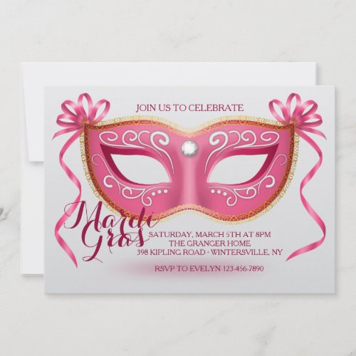 Pink Mardi Gras Mask Invitation