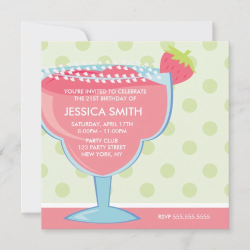 Pink Strawberry Margarita Party Invitation