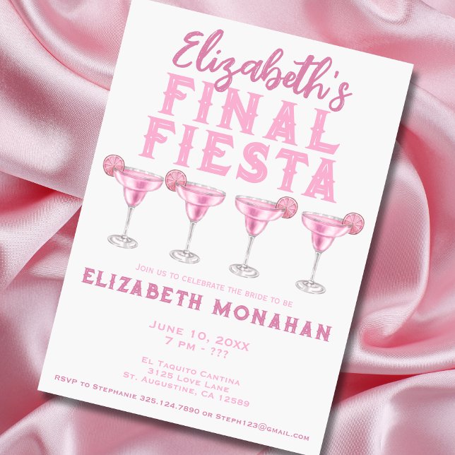 Pink  Margarita Final Fiesta Bachelorette Invitation (Creator Uploaded)