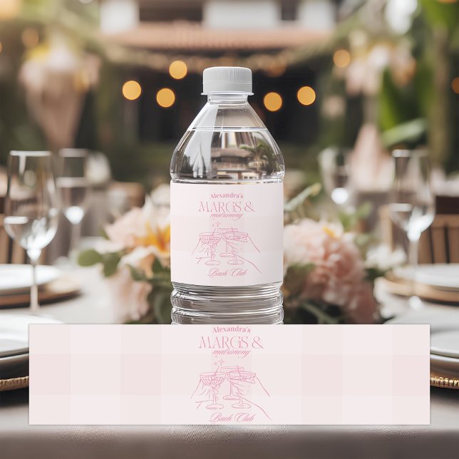Pink Margs And Matrimony Bachelorette Water Bottle Label (Creator Uploaded)