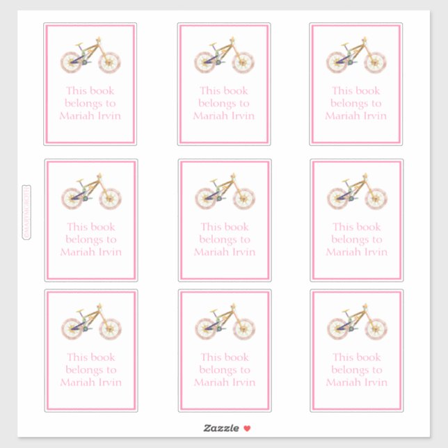 Pink Mariah Mountain Bike Bookplate Sticker (Sheet)