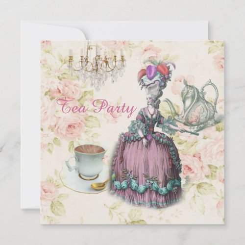 pink Marie Antoinette vintage paris tea party Invitation