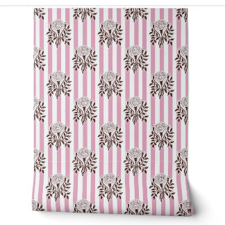 Pink Marigold flowers stripe pattern Wallpaper