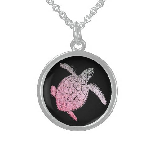 Pink marine turtle sterling silver necklace