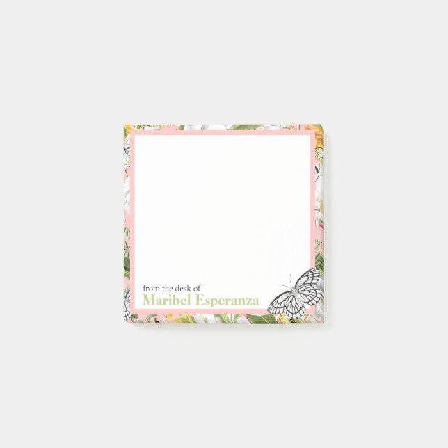 Pink Mariposa Vintage Butterfly Personalized Notes (Front)