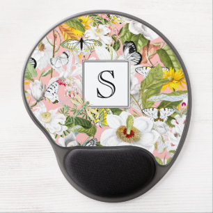 Pink Mariposa Vintage Monogrammed Gel Mouse Pad