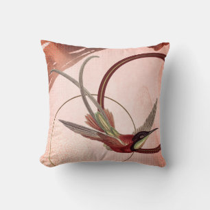 Pink & Maroon Artistic Hummingbird Design Throw Pillow