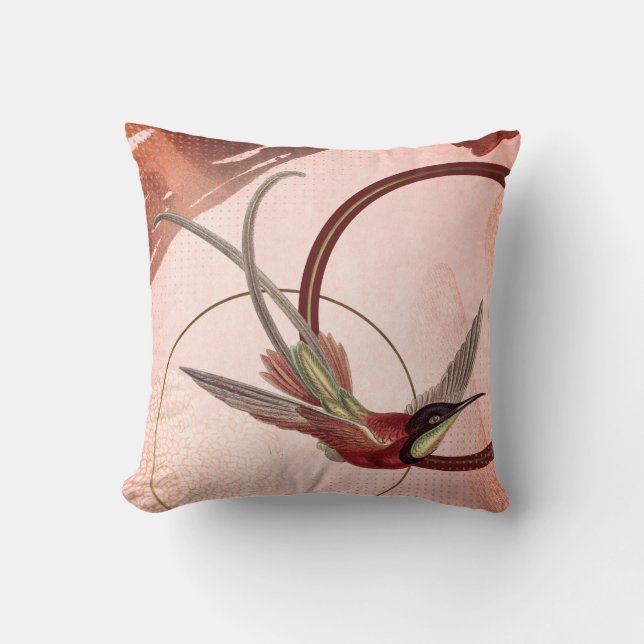 Pink & Maroon Artistic Hummingbird Design Throw Pillow (Front)