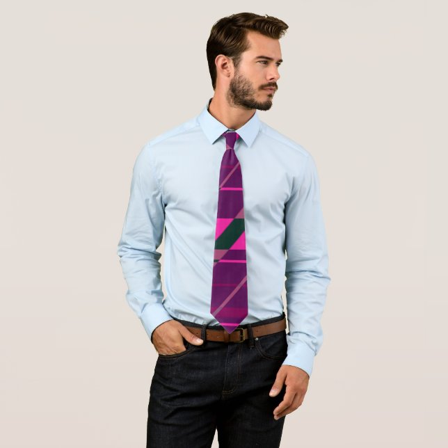 Pink Maroon Black Abstract Geometric Fun Funky Neck Tie (In Situ)