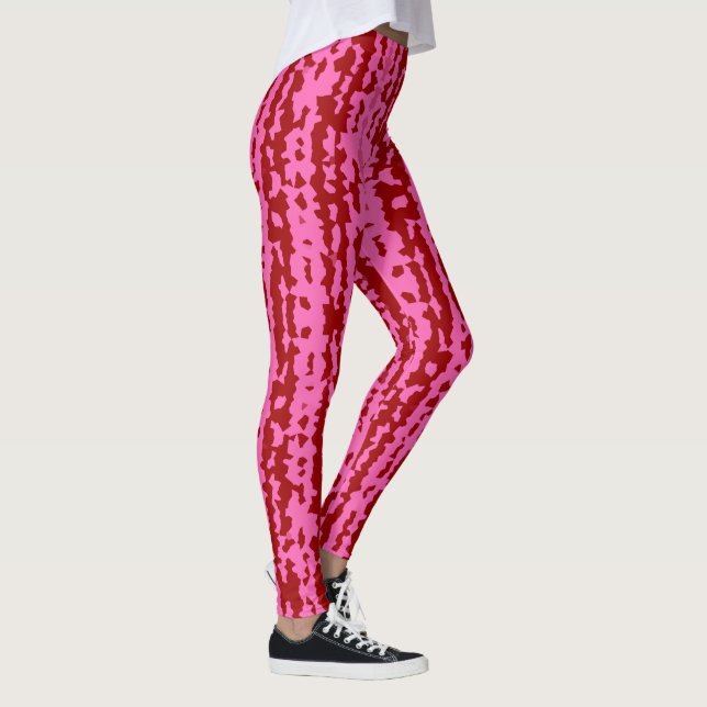 Pink Maroon Red Irregular Abstract Design  Leggings (Right)