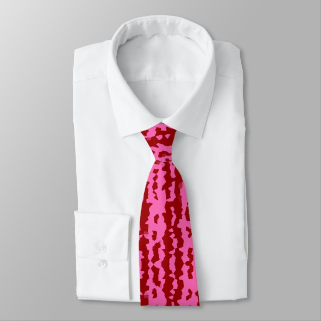 Pink Maroon Red Irregular Abstract Design  Neck Tie (Tied)