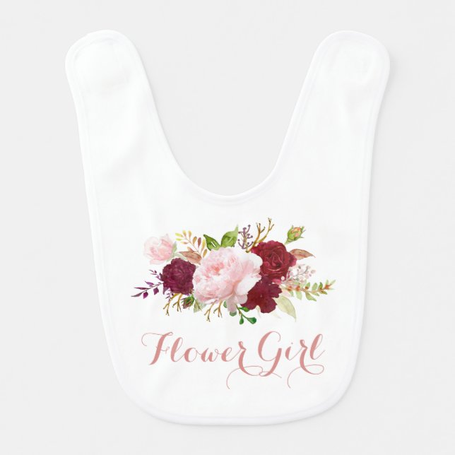 Pink Marsala Floral Bouquet Flower Girl Bib (Front)