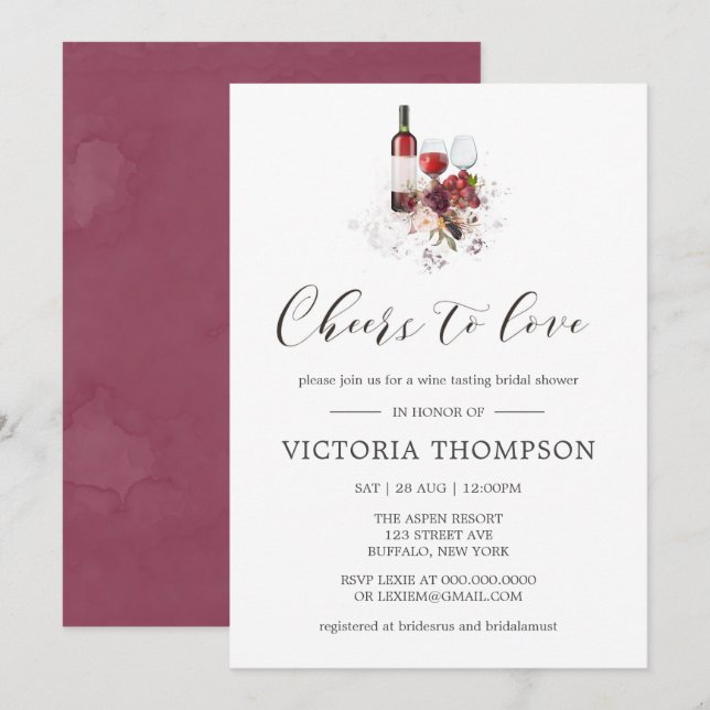 Pink Marsala Floral Wine Tasting Bridal Shower  (Front/Back)
