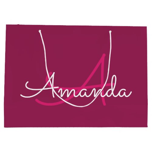 Pink Marsala Monogram Name Bridal Shower Large Gift Bag