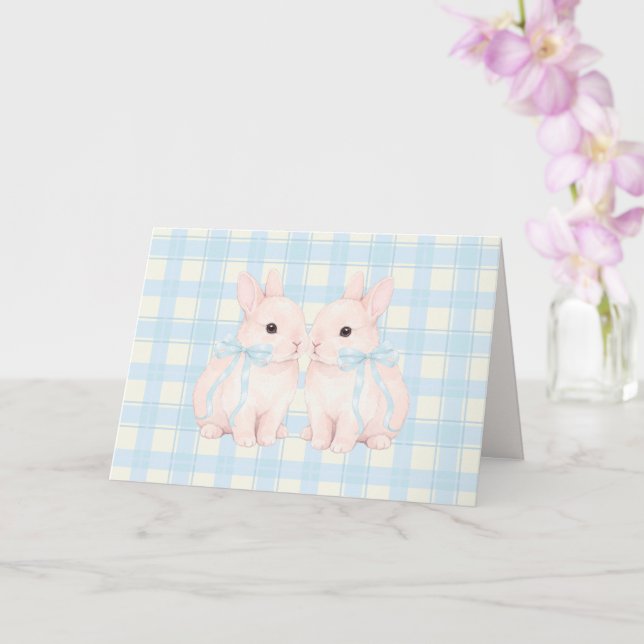 Pink Marshmallow Bunny Rabbits Easter Card (Orchid)