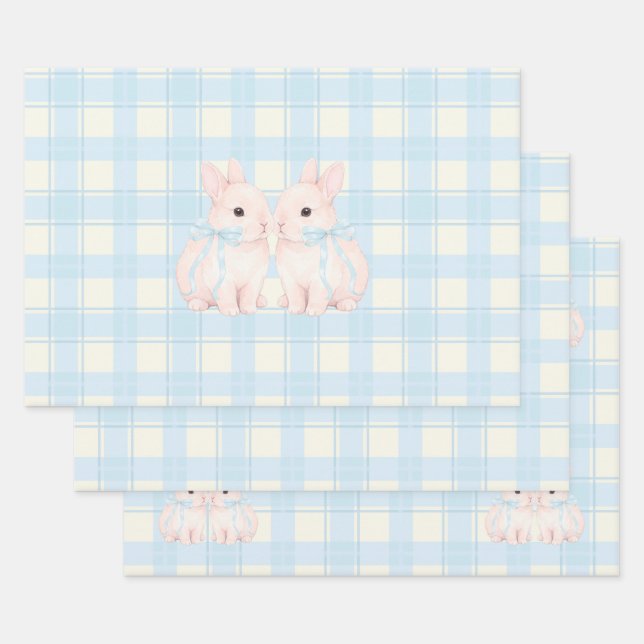 Pink Marshmallow Bunny Rabbits Easter Wrapping Paper Sheets (Set)