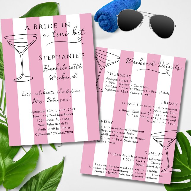 Pink Martini Bride 4 Day Itinerary Bachelorette Invitation (Creator Uploaded)