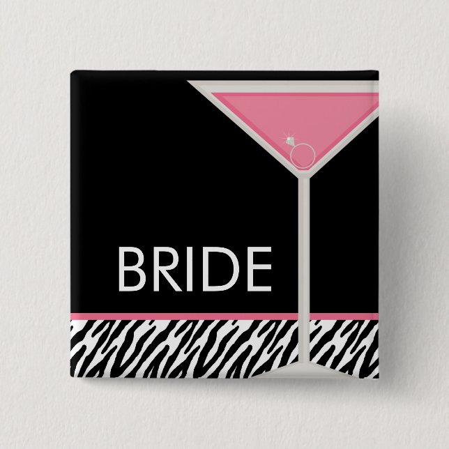 Pink Martini "Bride" Bachelorette Party Pinback Button (Front)