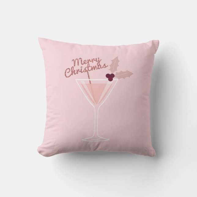 Pink Martini Christmas Throw Pillow (Front)