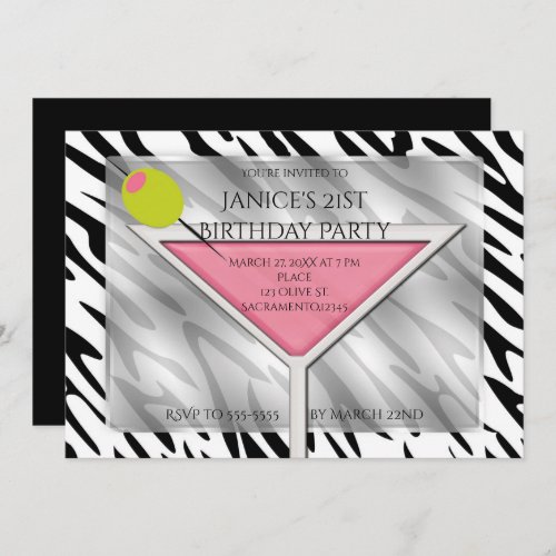 Pink Martini Cocktail Drink Chic Party Invitations