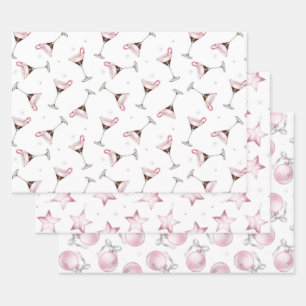 Pink Martini Cocktail Pattern Festive Holiday  Wrapping Paper Sheets
