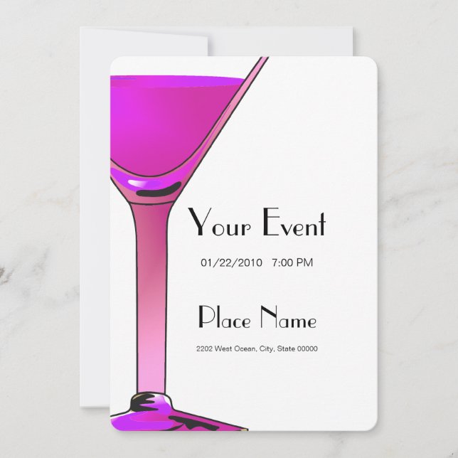 Pink Martini Cocktails Invitation Template (Front)