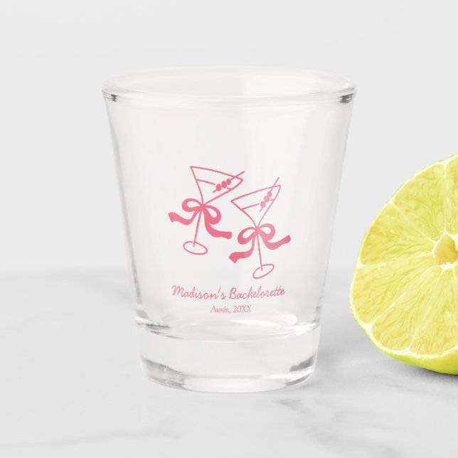 Pink Martini Coquette Bachelorette Party Favor Shot Glass (Front)