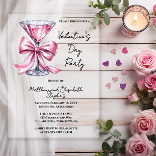 Pink Martini Coquette Bow Valantine's Day Party Acrylic Invitations