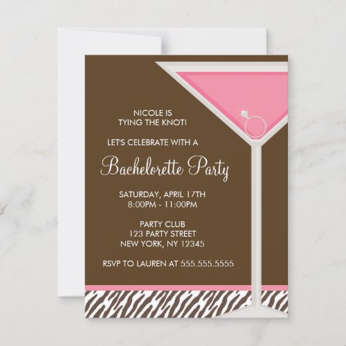 Pink Martini Glass Bachelorette Party Invitation