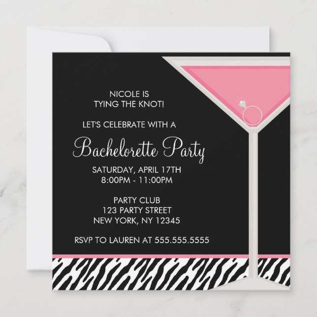 Pink Martini Glass Bachelorette Party Invitation (Front)