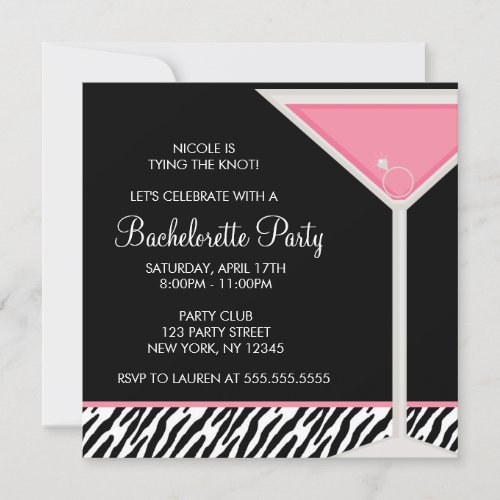 Pink Martini Glass Bachelorette Party Invitation