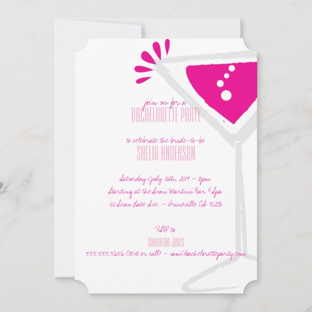 Pink Martini Glass Bachelorette Party Invitations (Front)