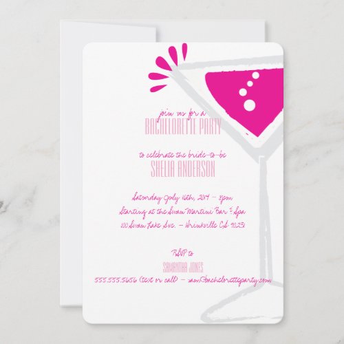 Pink Martini Glass Bachelorette Party Invitations