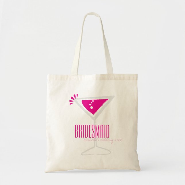 Pink Martini Glass Bridesmaid Canvas Bag (Front)