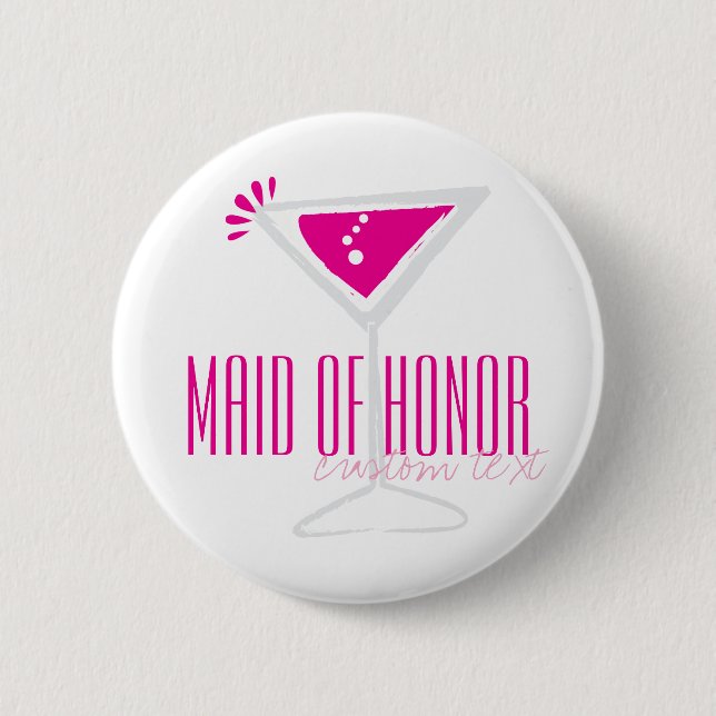Pink Martini Glass Maid of Honor Button (Front)