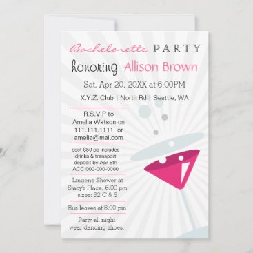 pink Martini Mod Bachelorette Party Invitation