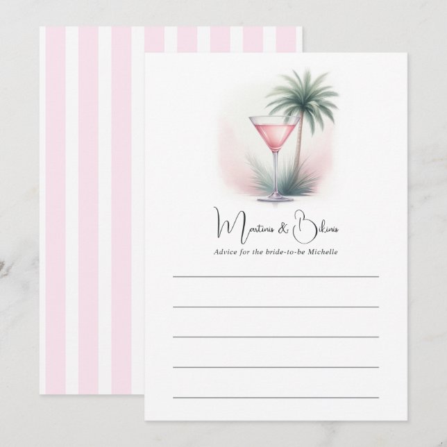 Pink Martinis & Bikinis Bridal Shower Advice Card (Front/Back)