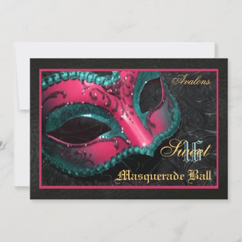 Pink  Mask Masquerade Sweet 16 Party Invitation