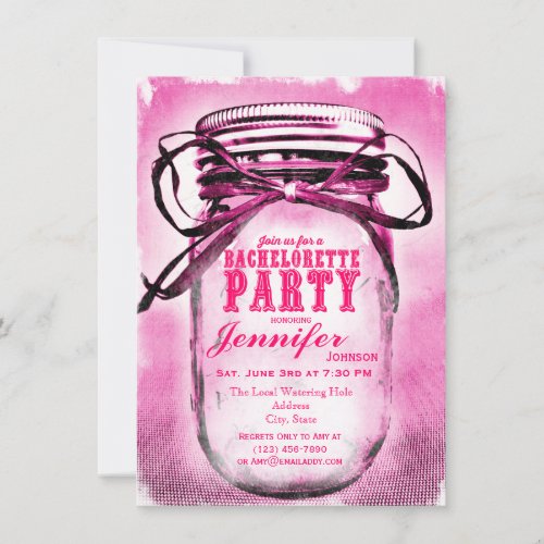 Pink Mason Jar Bachelorette Party Invitations