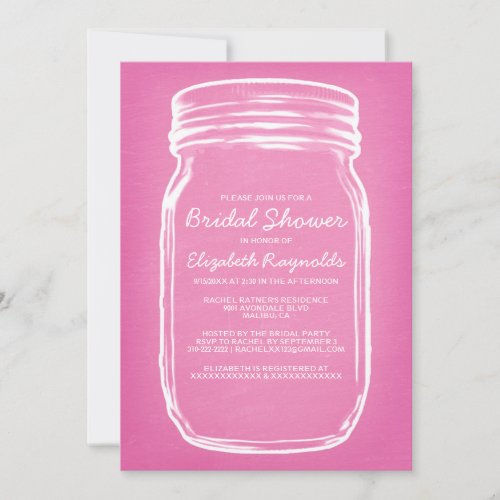 Pink Mason Jar Bridal Shower Invitations