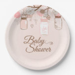 Pink mason jar floral baby girl shower paper plate