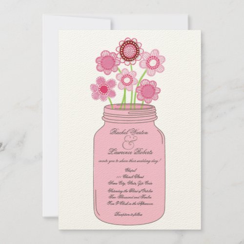 Pink Mason Jar Flowers Wedding Invitation