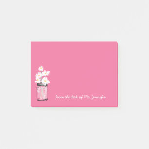 Pink Mason Jar White Daisy Floral Personalize Note