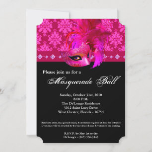 Pink Masquerade Ball Mask Costume Halloween Part Invitation