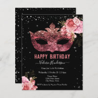 Pink Masquerade Birthday Party Invitation