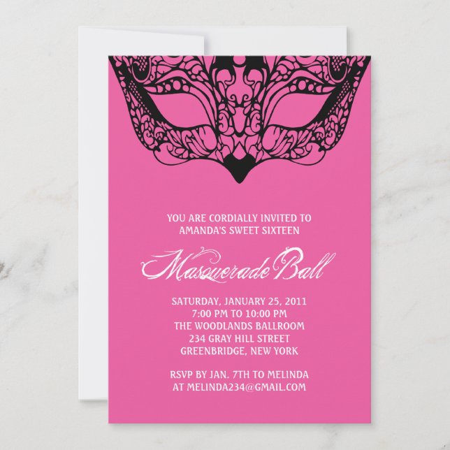 Pink Masquerade Invitations (Front)