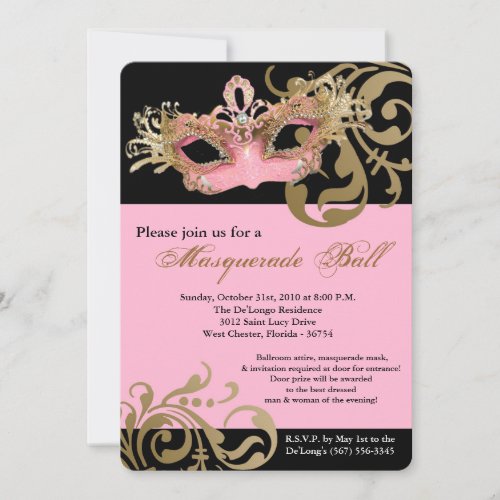 Pink Masquerade Mask Ball Costume Halloween Invitation